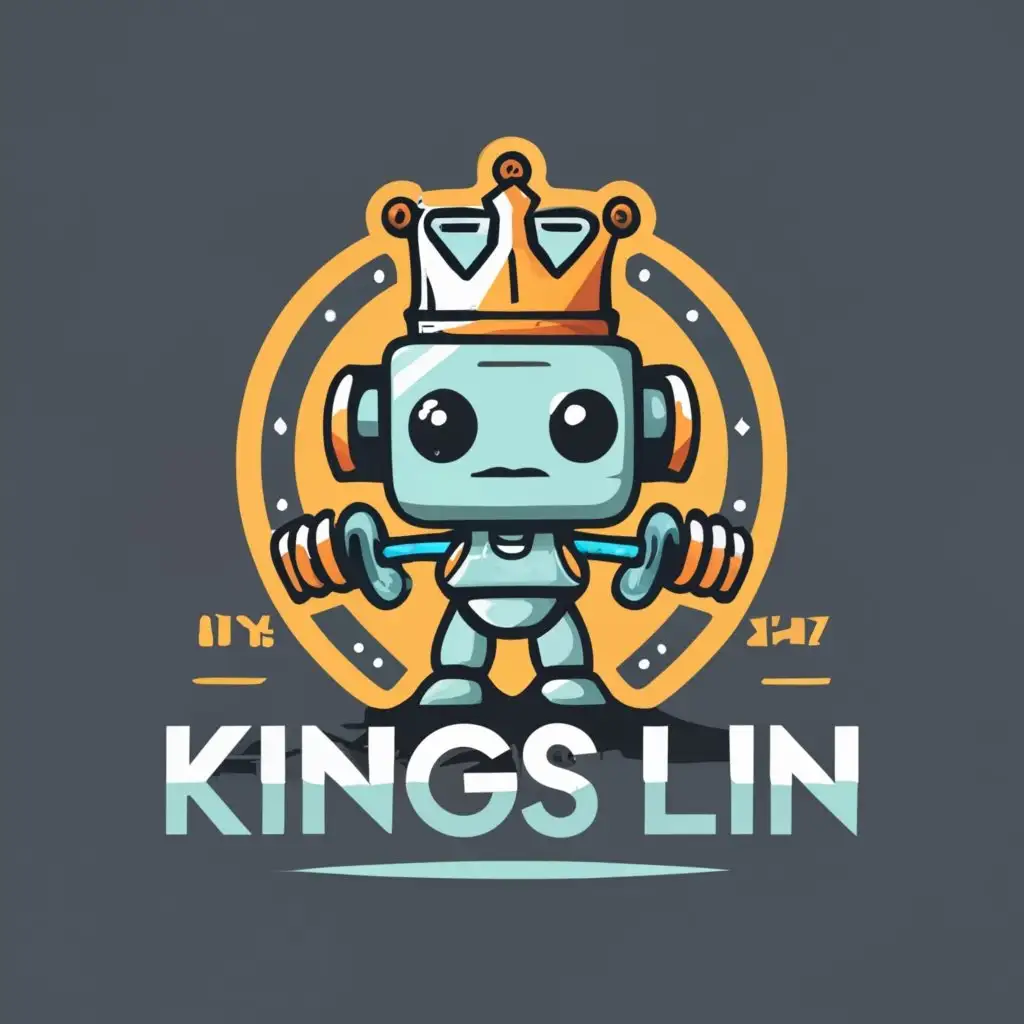 logo, robot with crown, no arms, with the text "Kings Lin", typography, be used in Sports Fitness industry