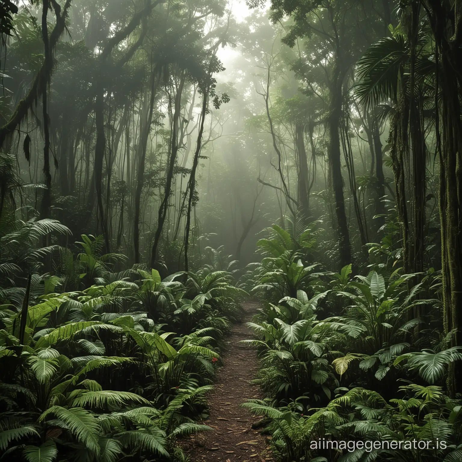 Vibrant Tropical Rainforest Landscape with Lush Foliage and Exotic ...