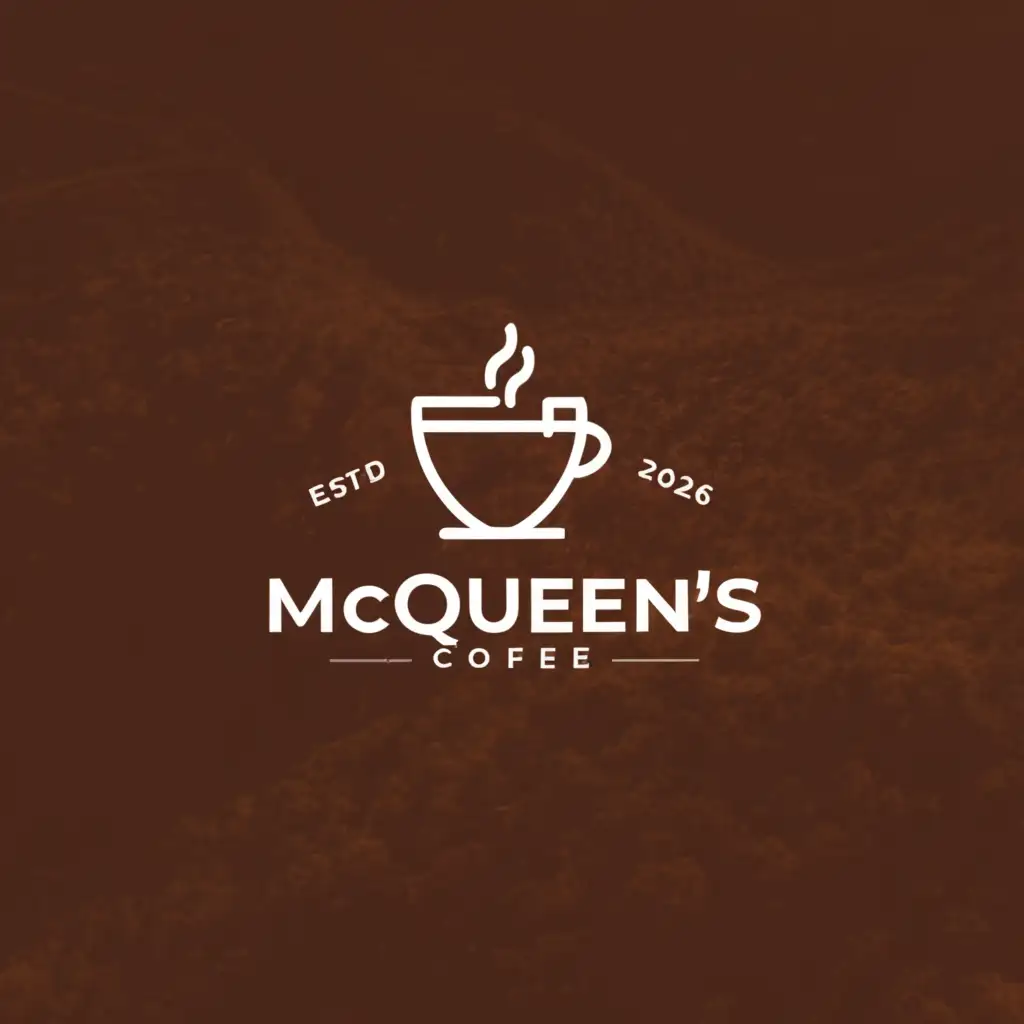 a logo design,with the text "McQueen´s Coffee", main symbol:coffee cup in the shape of the piston cup, with the silhouette of a mountain,Moderate,be used in Restaurant industry,clear background