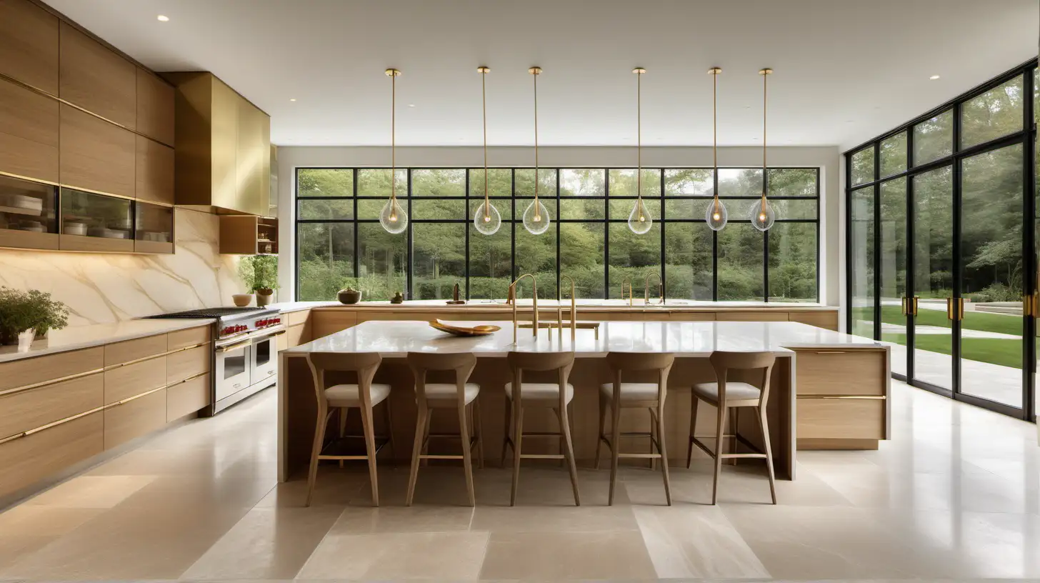 Spacious Modern Organic Kitchen with Ivory and Brass Accents