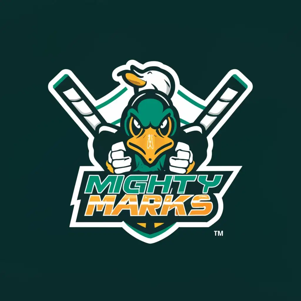 a logo design,with the text "Mighty Marks", main symbol:Hocky uniform logo, Mighty Duck inspired Logo, Teal Font,Moderate,be used in Sports Fitness industry,clear background