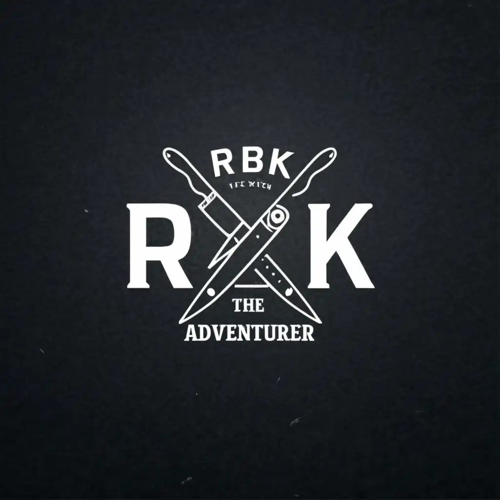 a logo design,with the text "RBK THE ADVENTURER", main symbol:knife & adventure,complex,be used in Restaurant industry,clear background