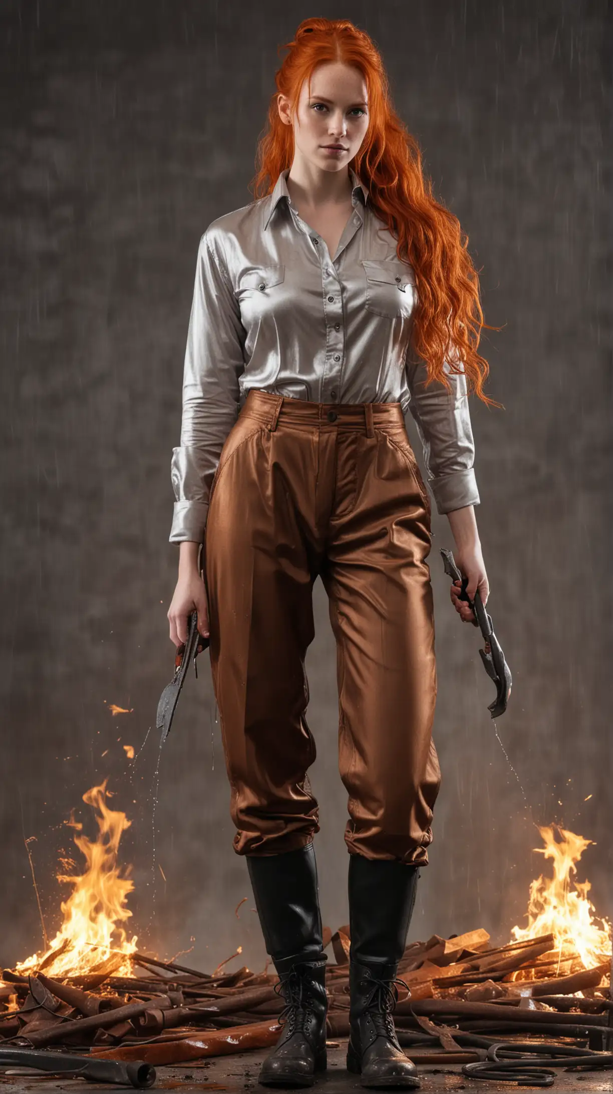 Professional Worker with Long Ponytail Hair in Rusty Metal Shirt