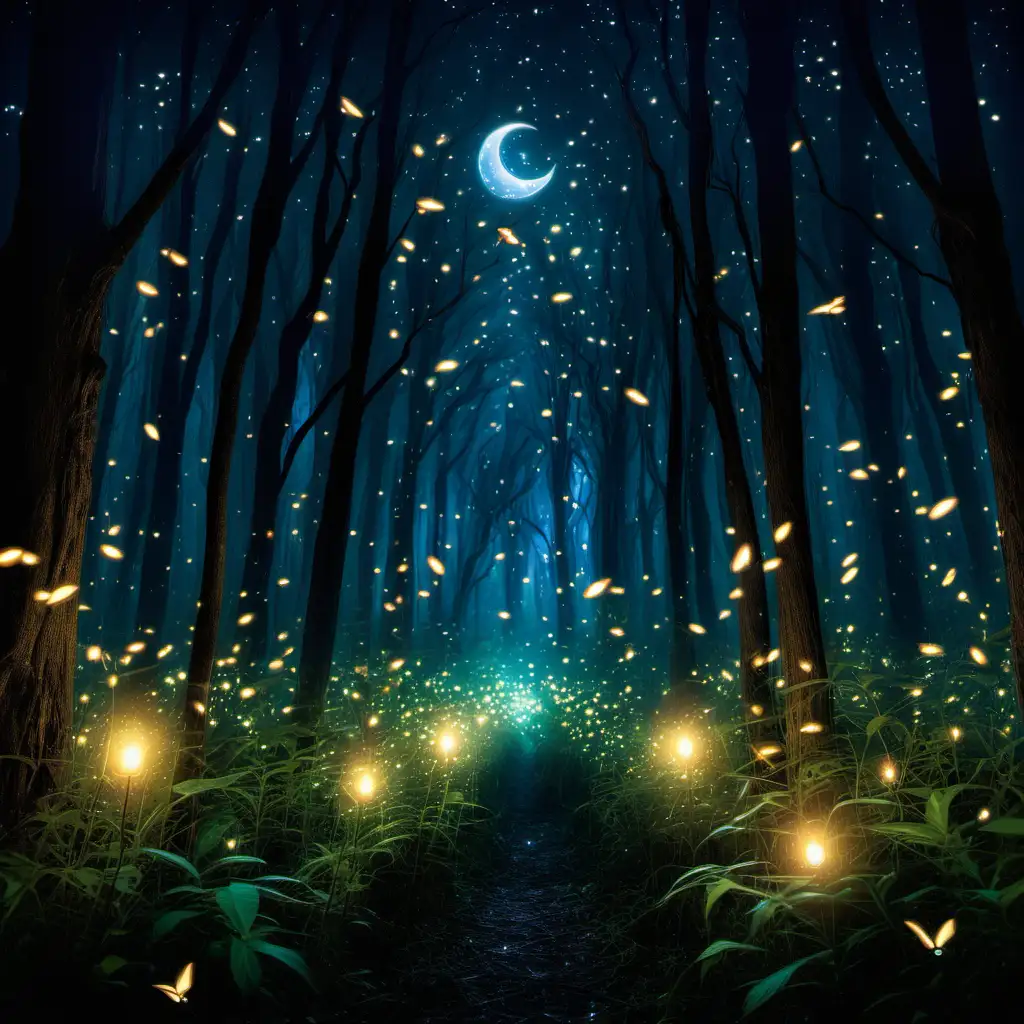 Enchanted Night in a Magical Firefly Forest