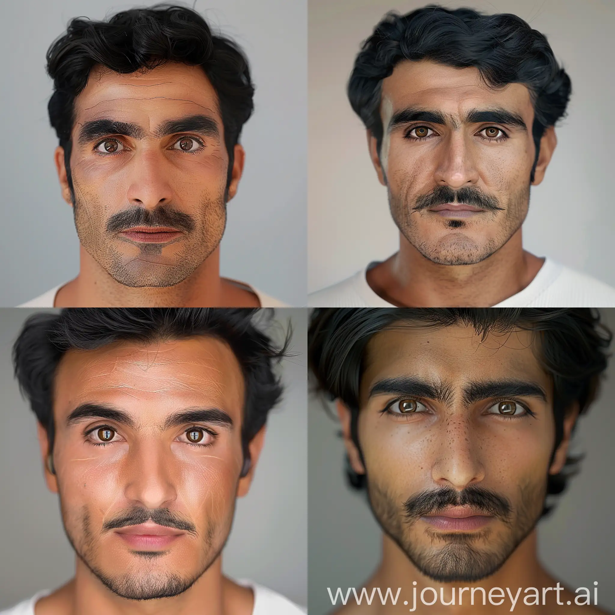 Ультра-реалистичное фото смуглого иранского парня с чёрными волосами, карими глазами и усами, который работает пластическим хирургом в Дубае