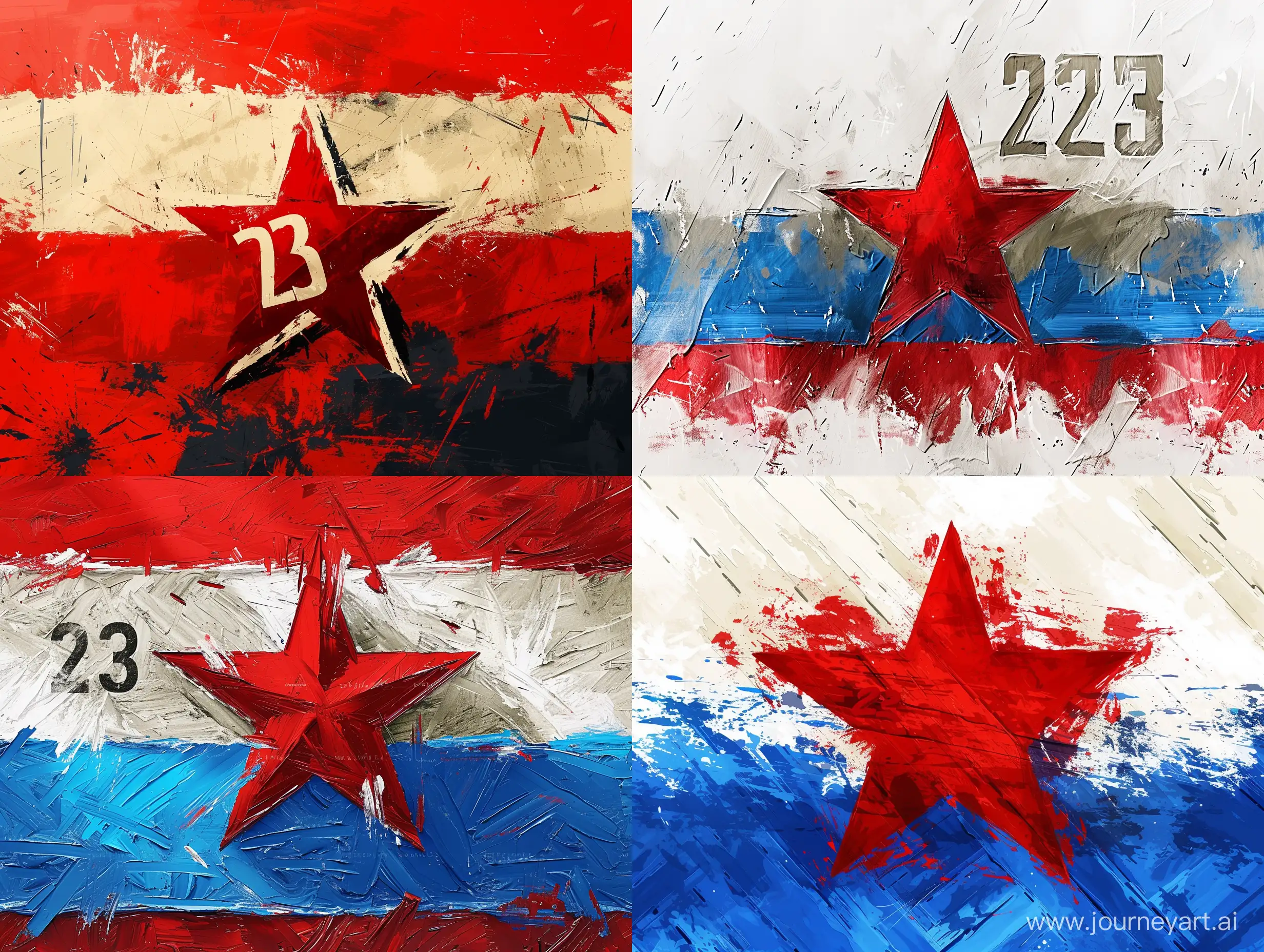 Russian-Flag-Background-with-Military-Attributes-and-Red-Star-23-Hyperrealism-Art