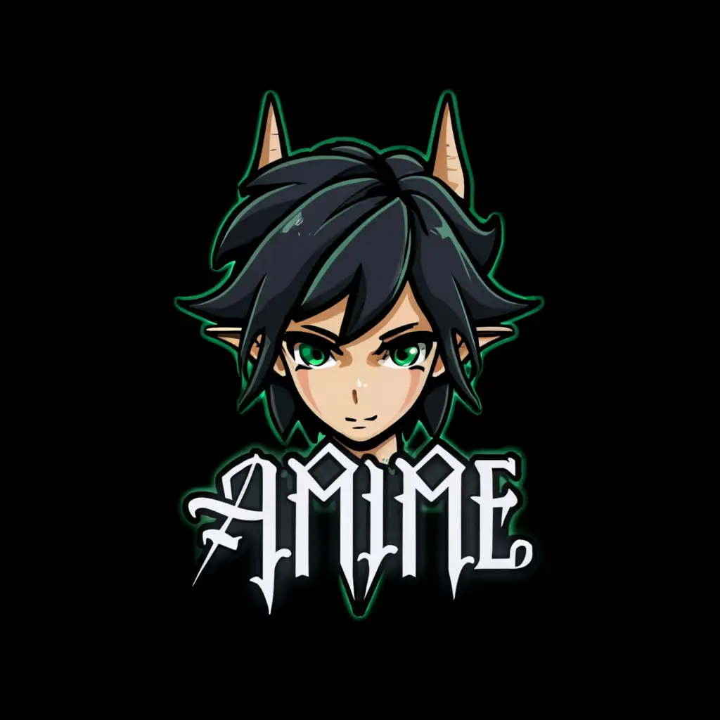 LOGO-Design-For-Gothic-Green-Dark-Anime-Boy-Emblem-on-Clear-Background
