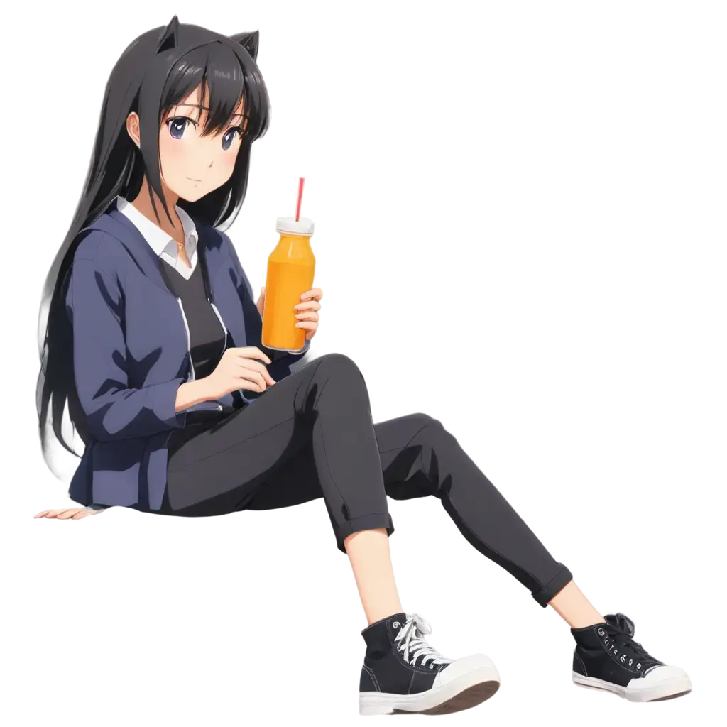 Anime character sitting and drink juice