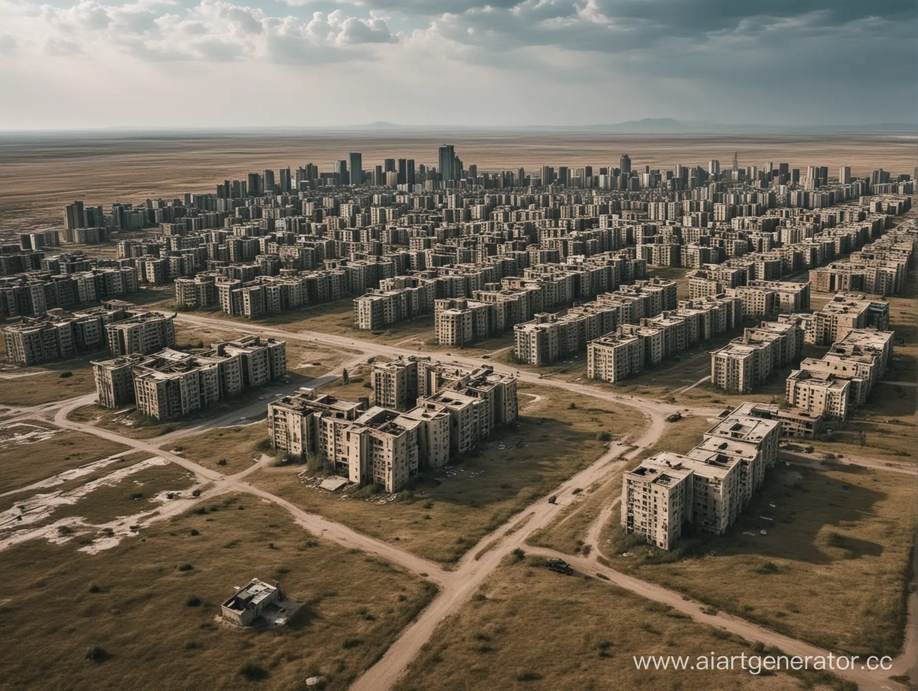 Post-apocalyptic city in the steppes of Kazakhstan