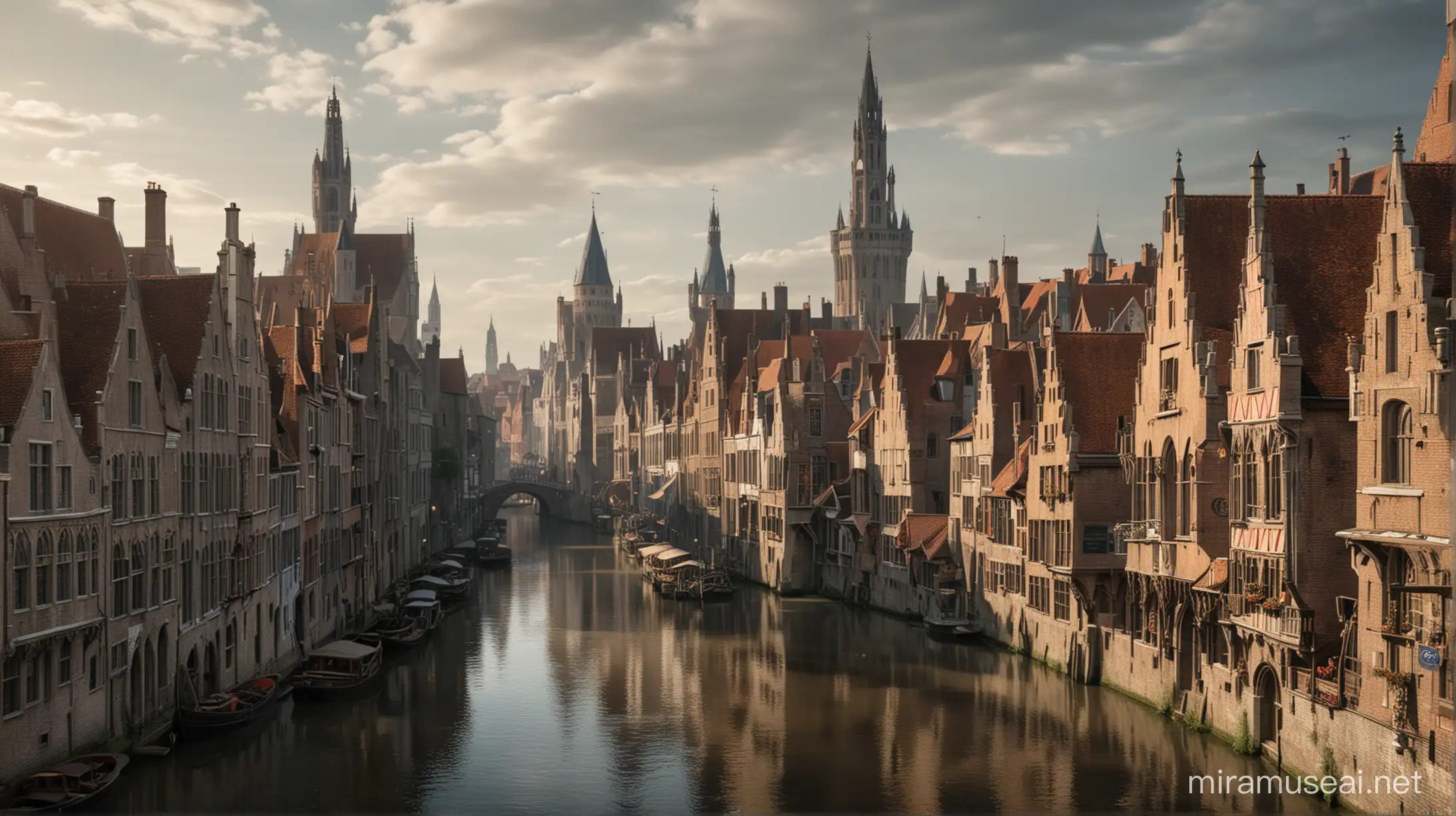 can you generate a picture showing city of Bruges in middle age ? Can you make it really appearing as an image of the past (14th century)
