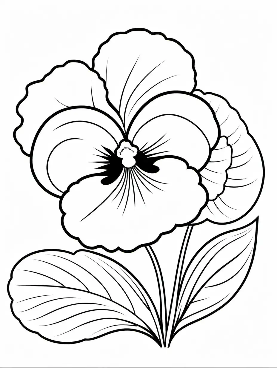 pansy, Coloring Page, black and white, line art, white background, Simplicity, Ample White Space. The background of the coloring page is plain white to make it easy for young children to color within the lines. The outlines of all the subjects are easy to distinguish, making it simple for kids to color without too much difficulty