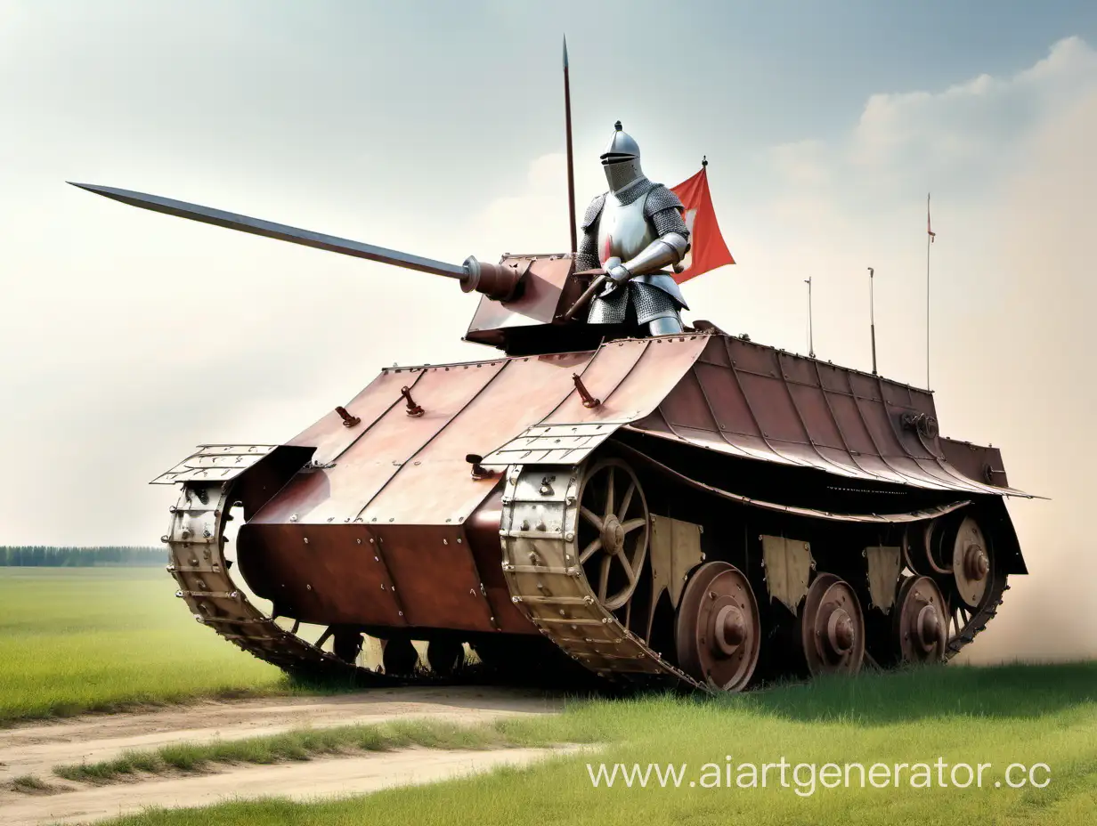 Medieval-Knight-Tank-on-First-World-War-Battlefield