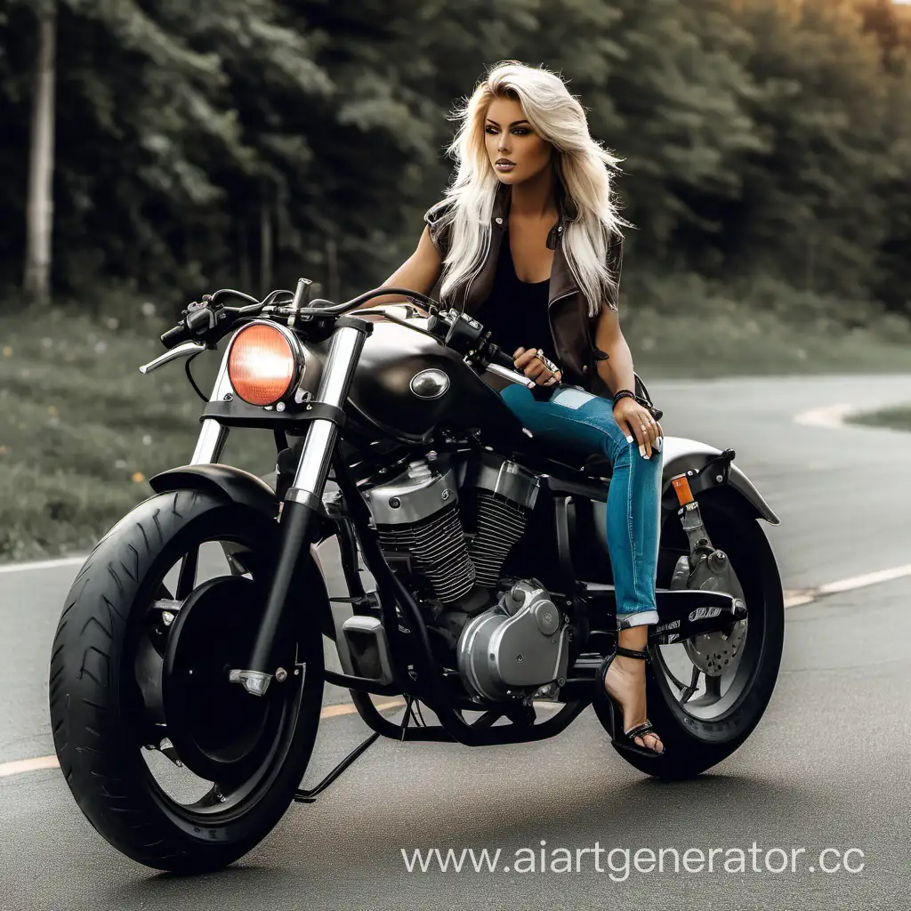 Exquisite-Elegance-A-Stunning-Woman-Riding-a-Motorcycle-with-Grace-and-Style
