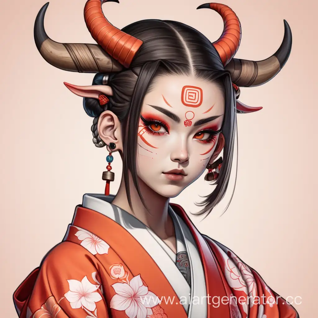 JapaneseInspired-Horned-Girl-with-Tattoos-in-Fiery-Ambiance