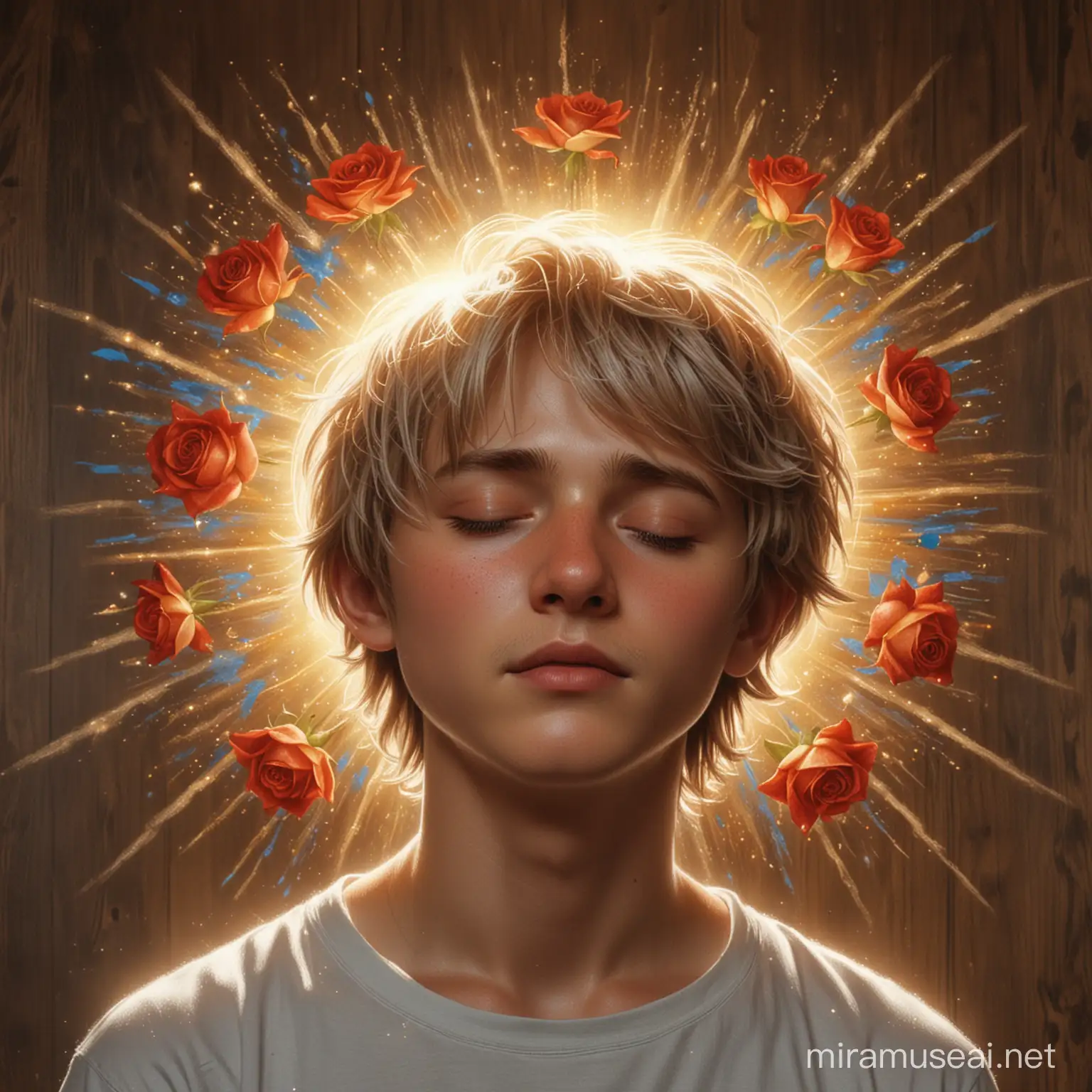 Boy Humanizing the Sun with Radiant Halo Emotional Illustration of Light and Tears