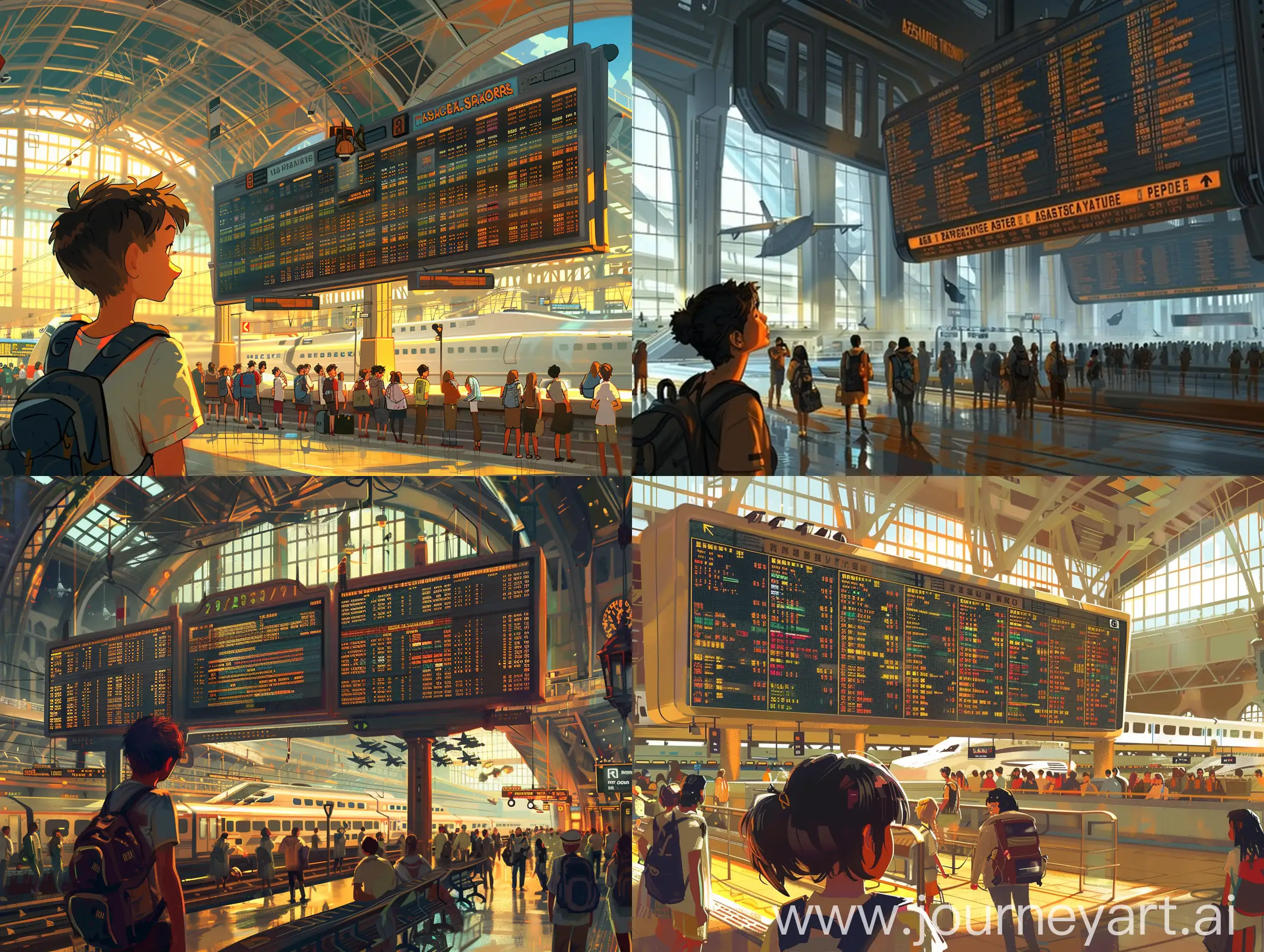 Busy-MultiLevel-Train-Station-with-Flying-Ships-and-Excited-Student