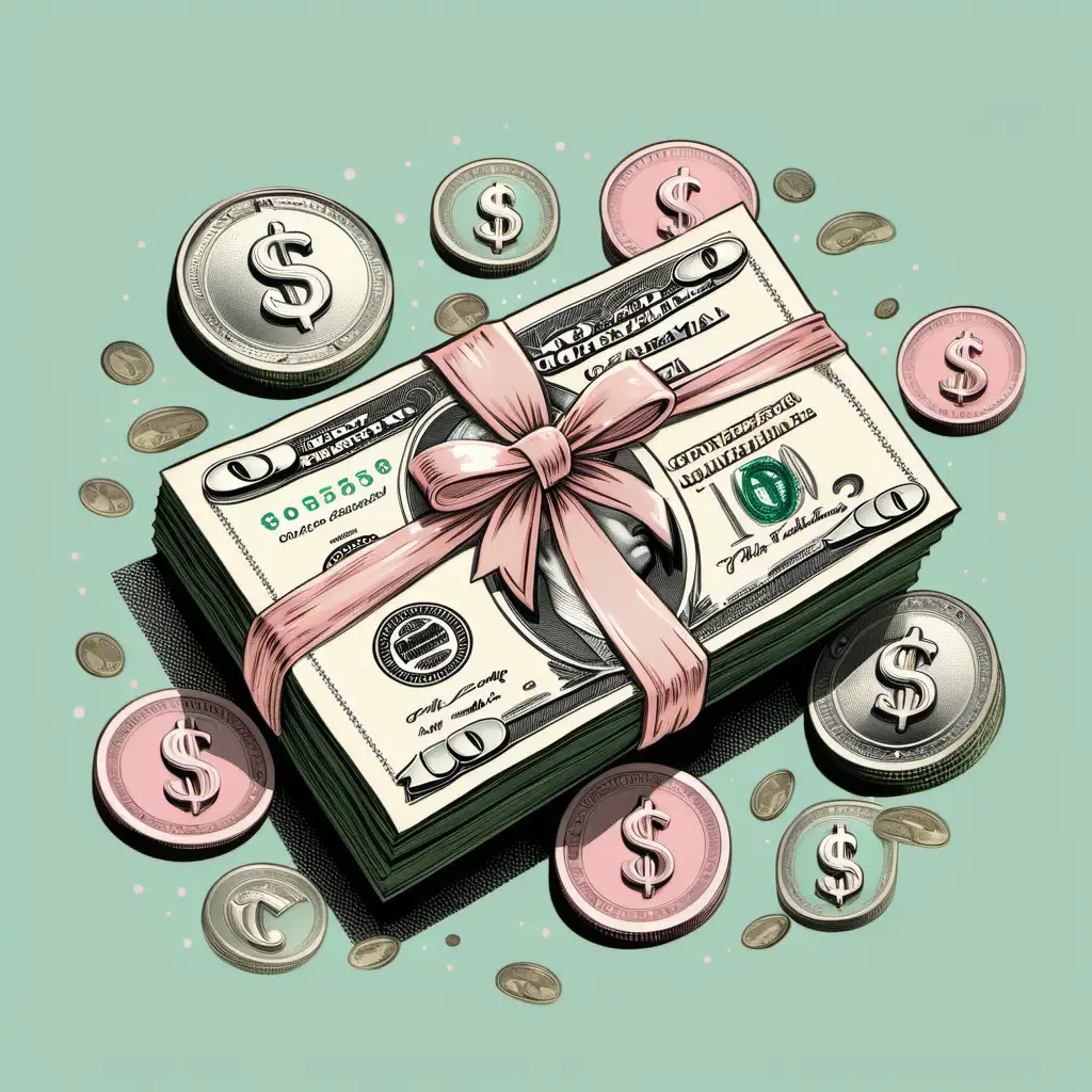 Whimsical Money Element in Soft Pastel Colors Charming and Flirtatious Illustration