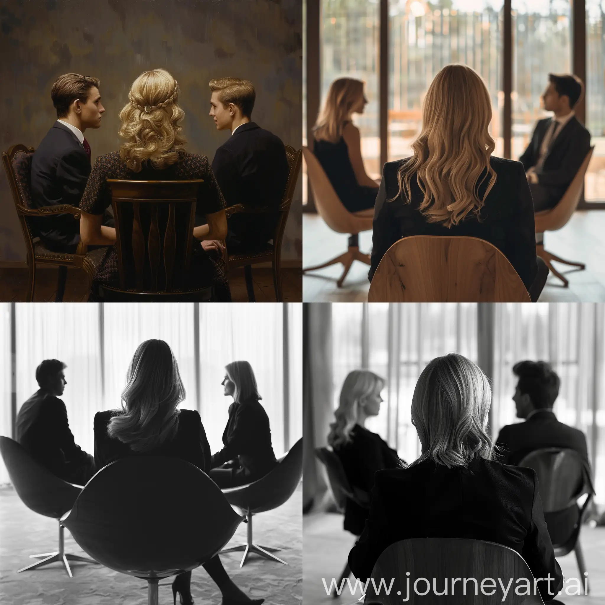 Blonde-Woman-Seated-in-Conversation-with-Another-Couple