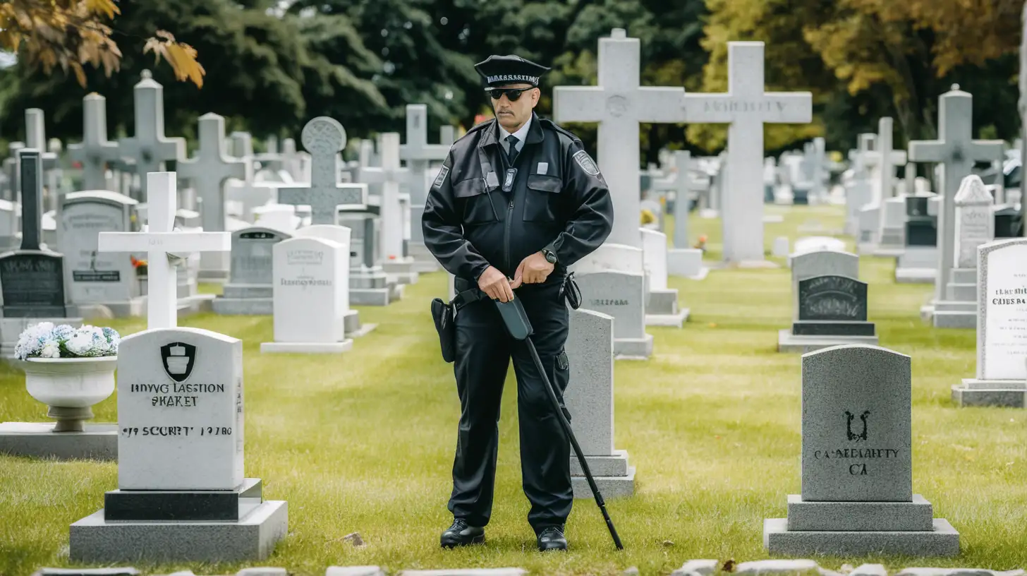 Security Guard Working At Cemetery