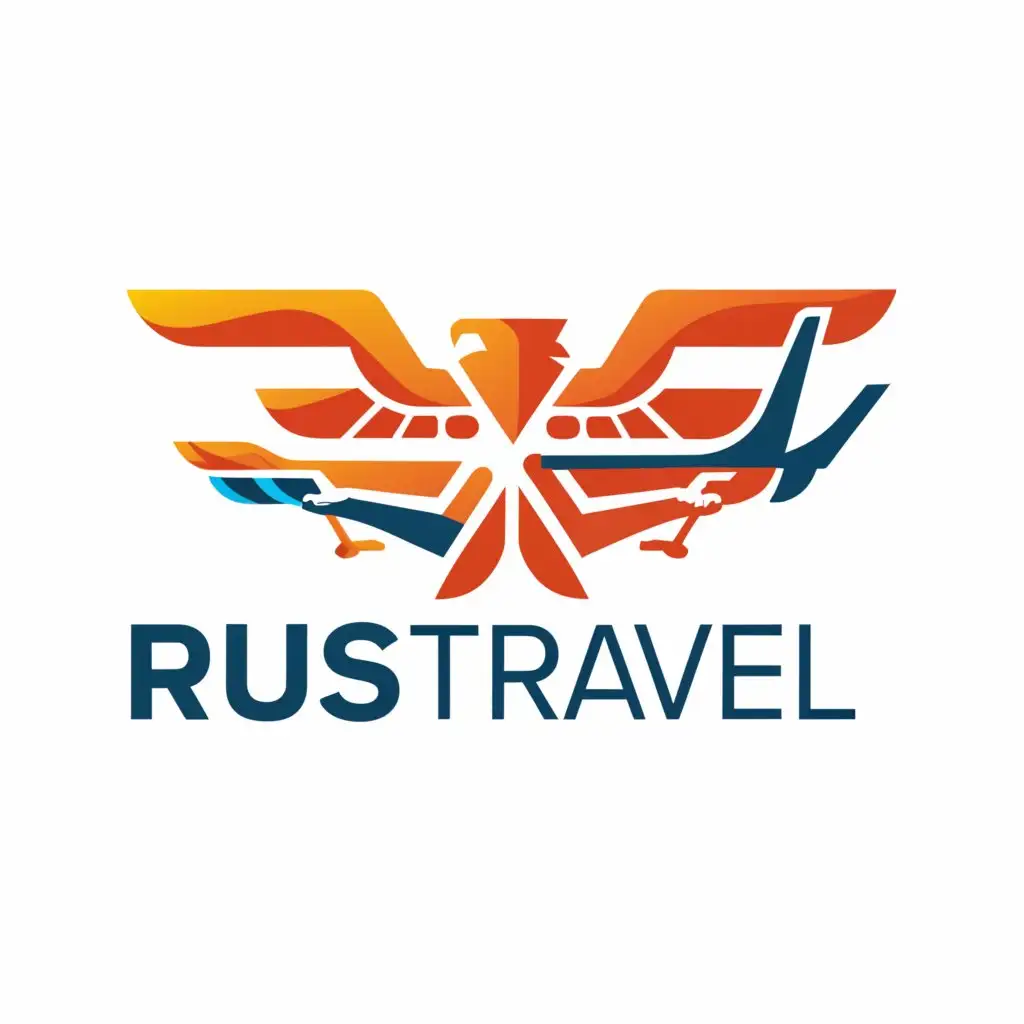 a logo design,with the text "RUSTRAVEL", main symbol:Russia and airplane,Moderate,clear background