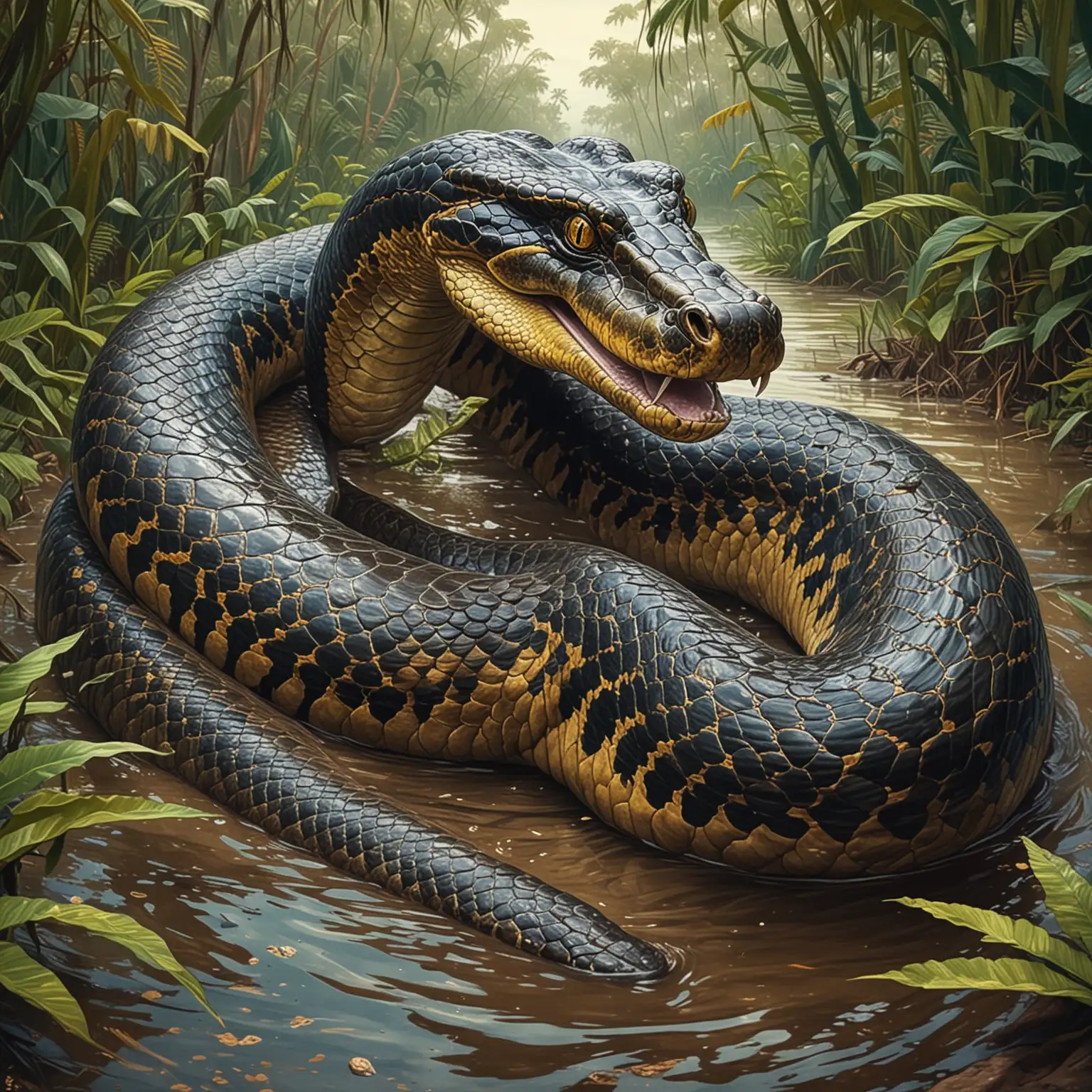 Majestic Anaconda Gliding Through South American Waters