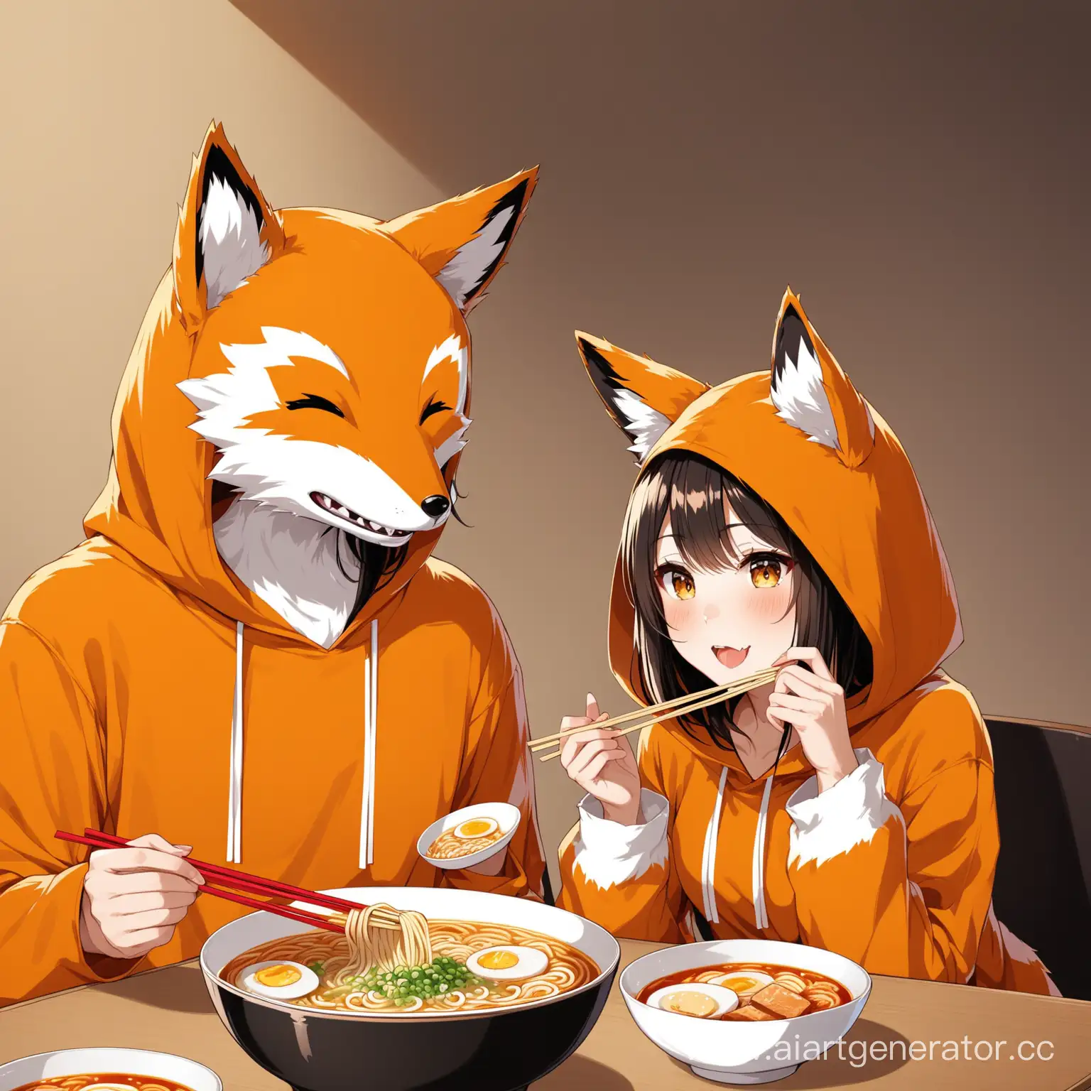 Couple-in-Themed-Costumes-Enjoying-Ramen-Together