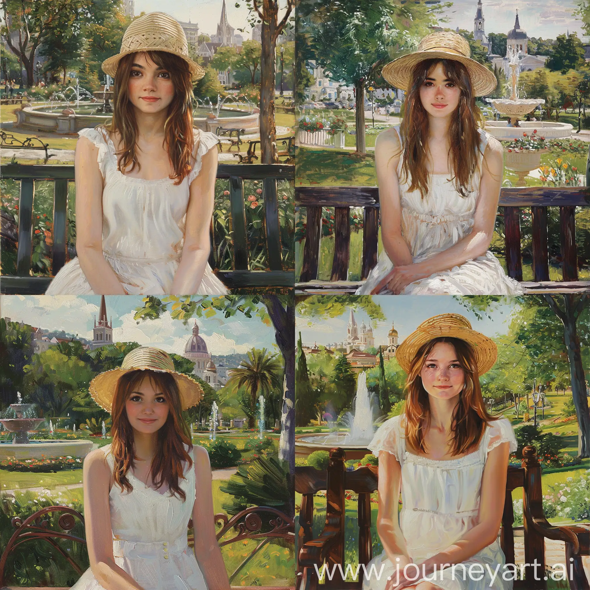 Tranquil-Park-Scene-Young-Woman-in-White-Dress-and-Straw-Hat
