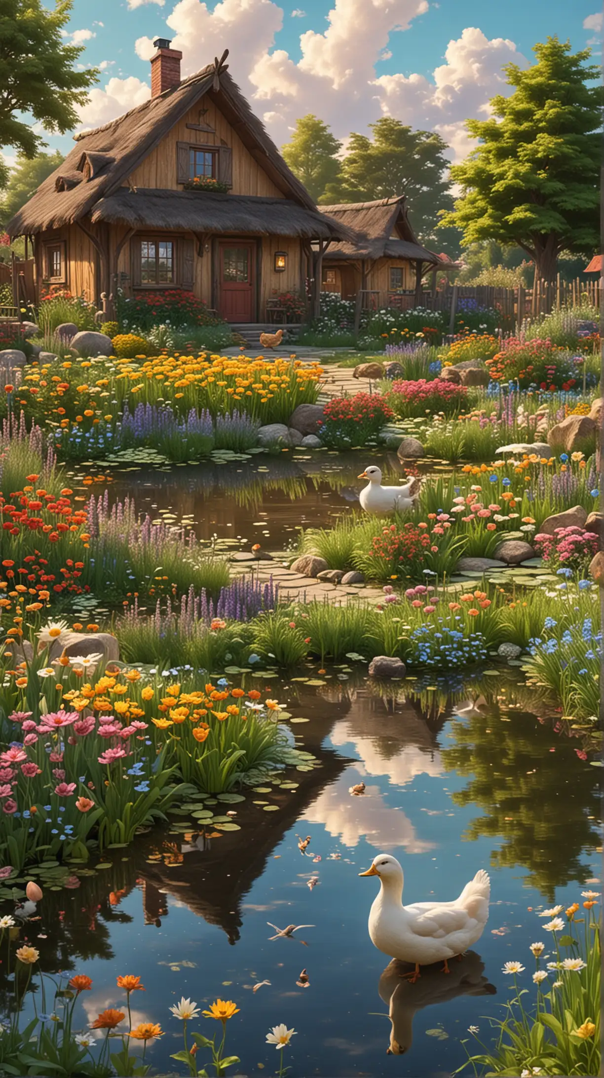 Serene Flower Farm with Cabin House Pond and Animal Companions