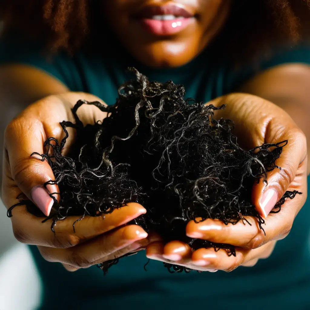 Black woman holding sea moss in her hands