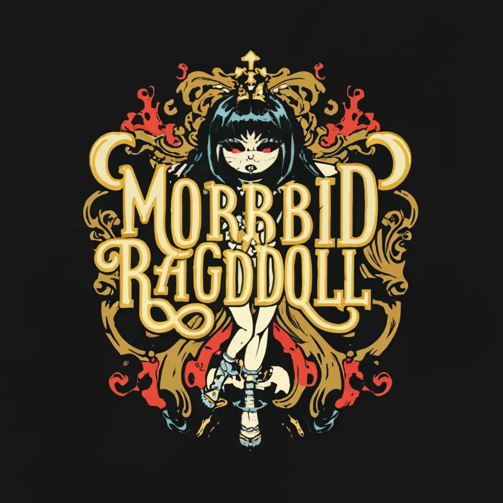a logo design, with the text 'Morbid Ragdoll', main symbol: Ragdoll, Gothic, sexy, dark, sassy, complex, clear background