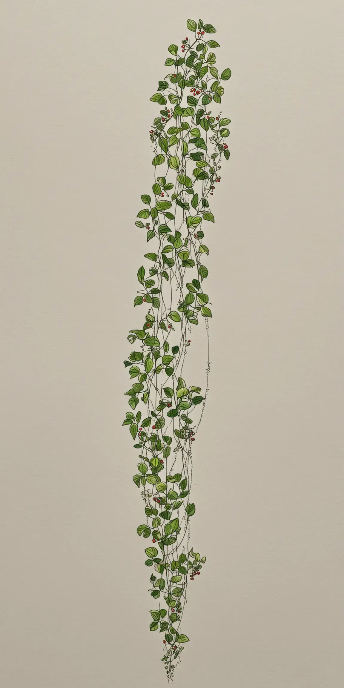 Draw a climbing plant, no frame, trailing from top to bottom, no background