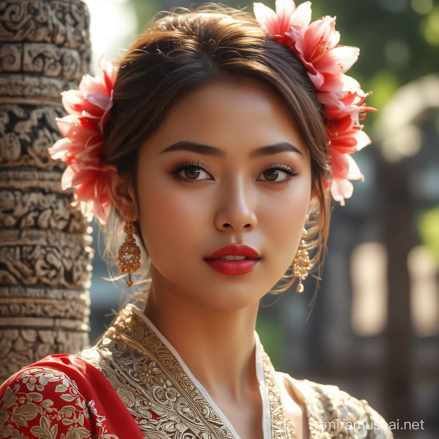 Beautiful Indonesian Girl Portrait with Balinese Kebaya at Bali Temple