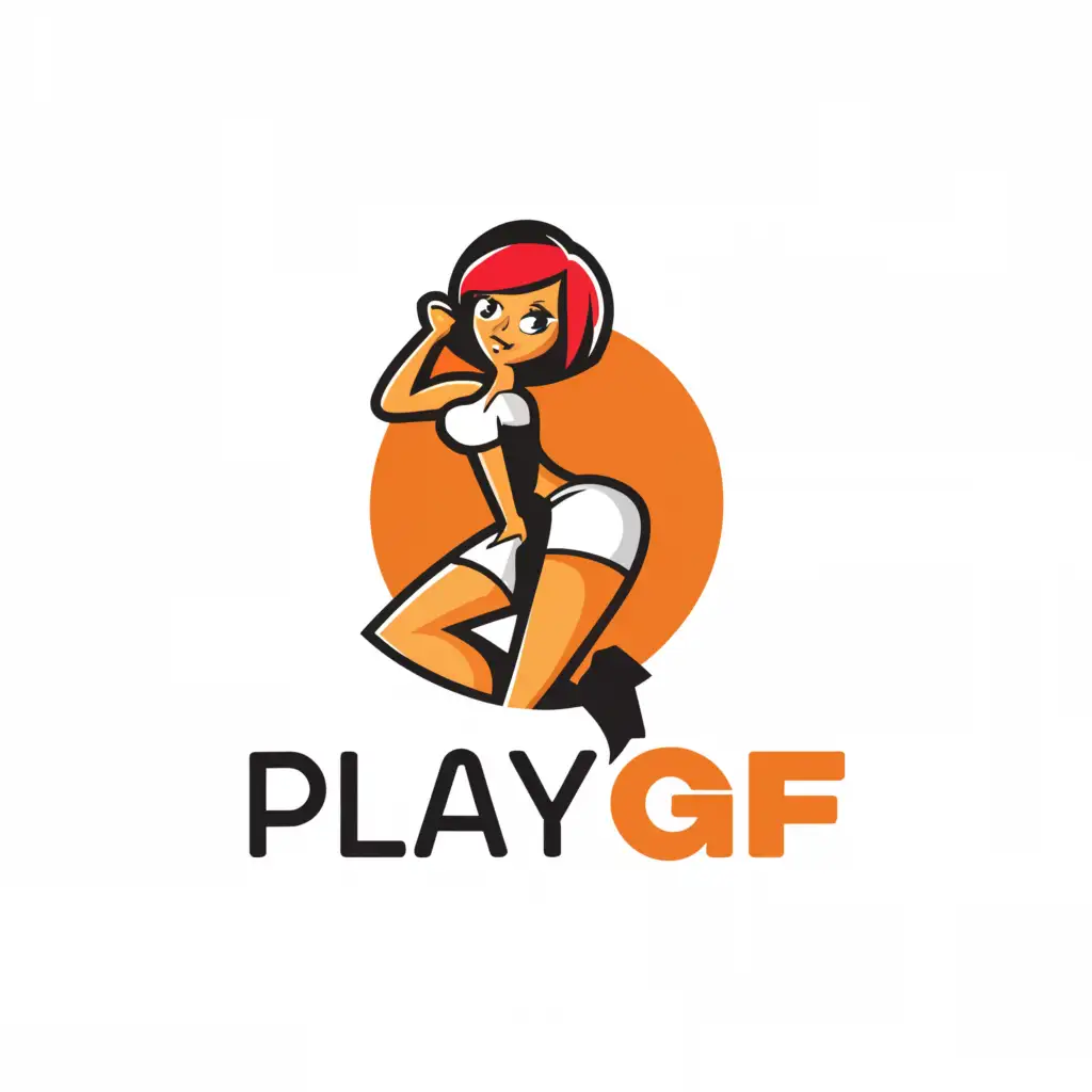 a logo design,with the text "playgf", main symbol:short skirt cam girl,Moderate,clear background