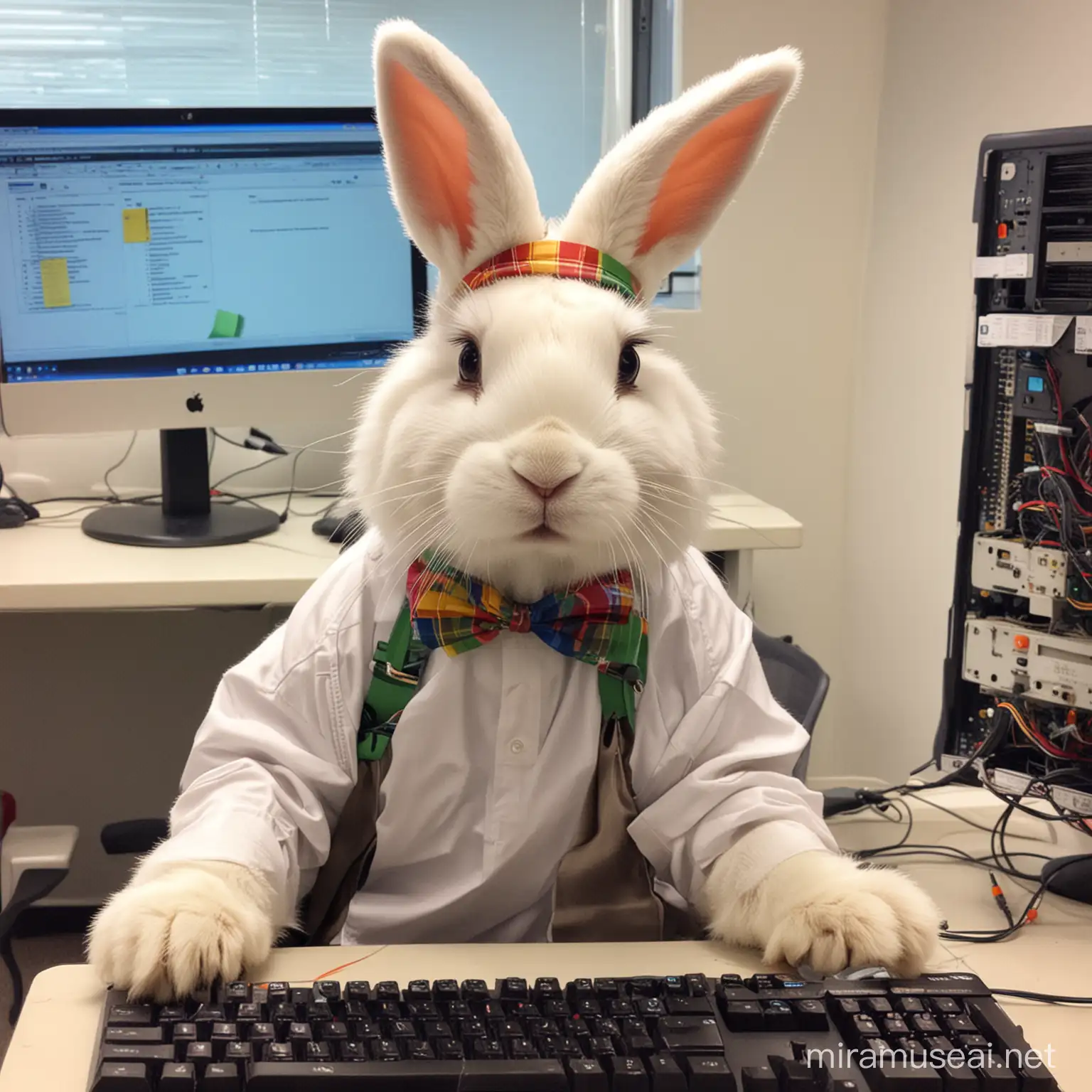 Easter Bunny who works as an IT technician during the week
