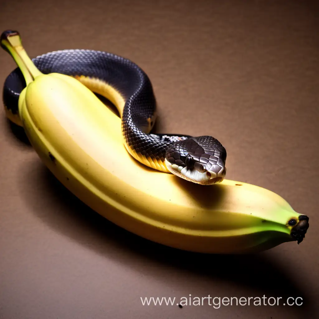 Playful-Snake-Coiled-Around-a-Vibrant-Banana