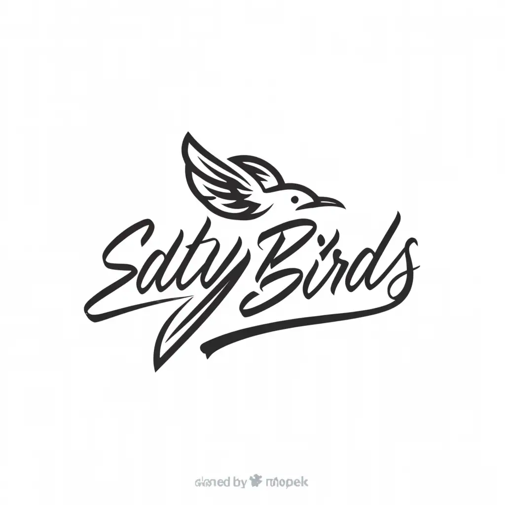 a logo design,with the text "Salty Birds", main symbol:The logo must incorporate a bird illustration and typography art to keep a unique balance between visuals and text. Logo color is black. The background color is white,Minimalistic,clear background