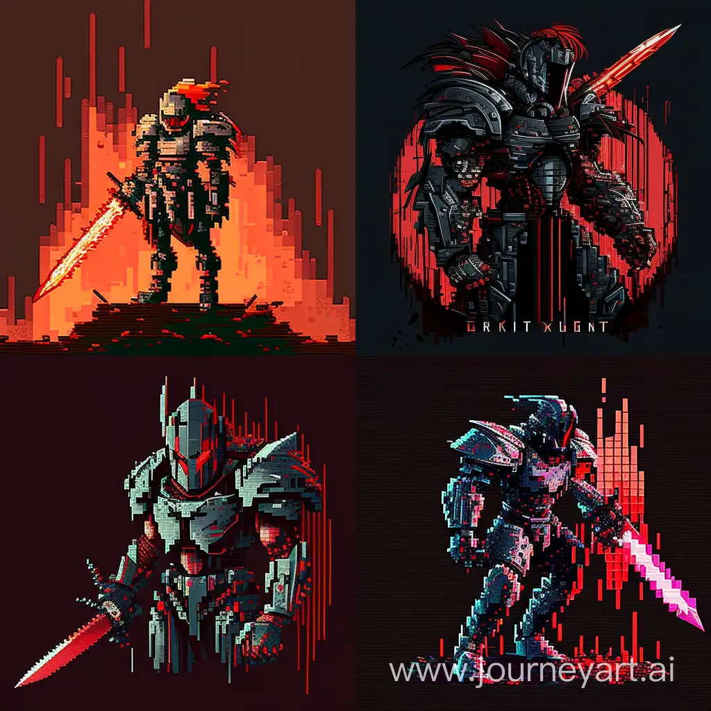 Pixel-Art-Bloody-Cyborg-Knight-in-a-Futuristic-Landscape