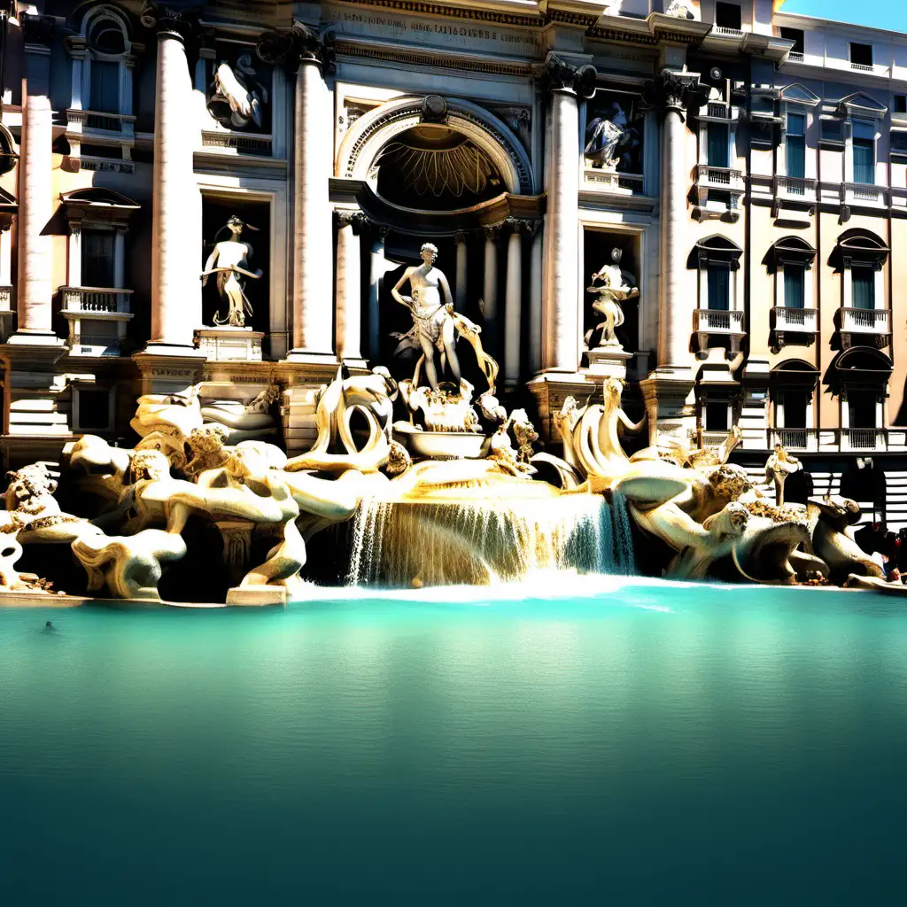 Romantic Trevi Fountain with Cascading Waters and Sculpted Sea Creatures