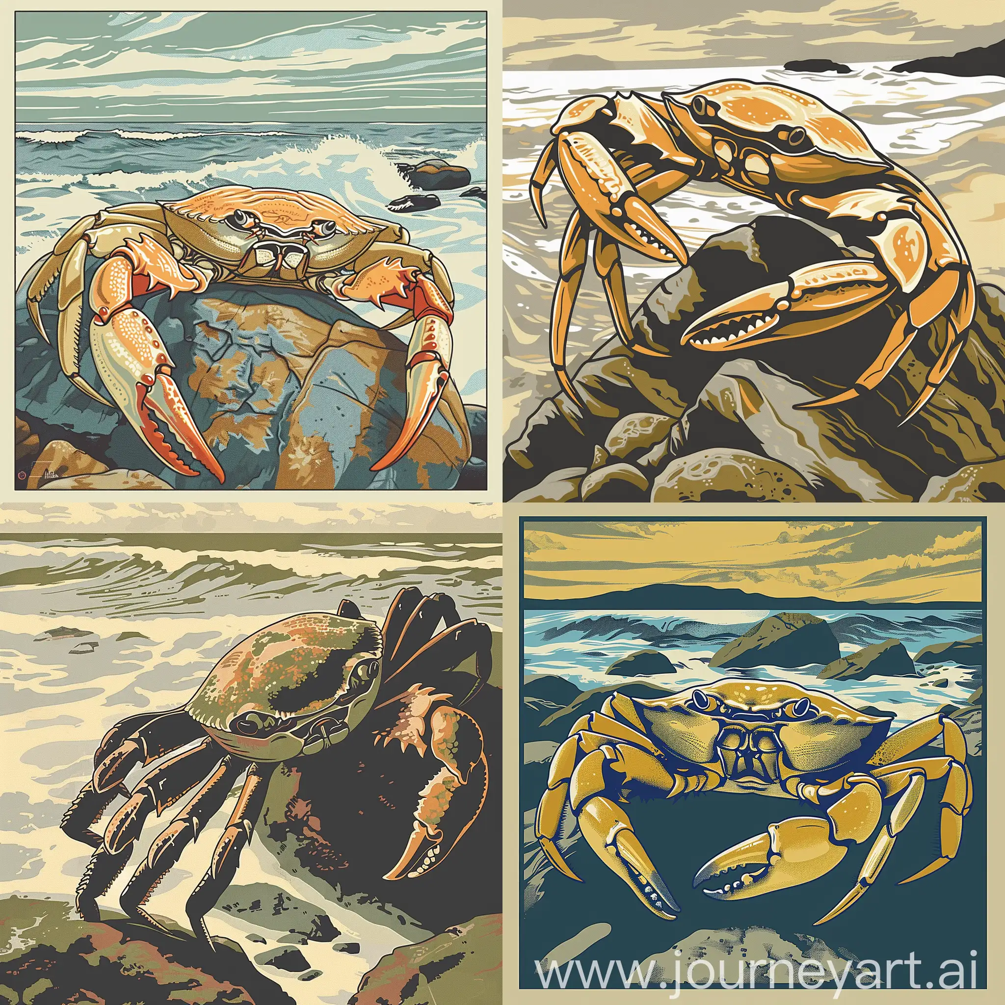 Banff-Line-Art-Propaganda-Poster-Crab-on-the-Rocks-by-the-Sea