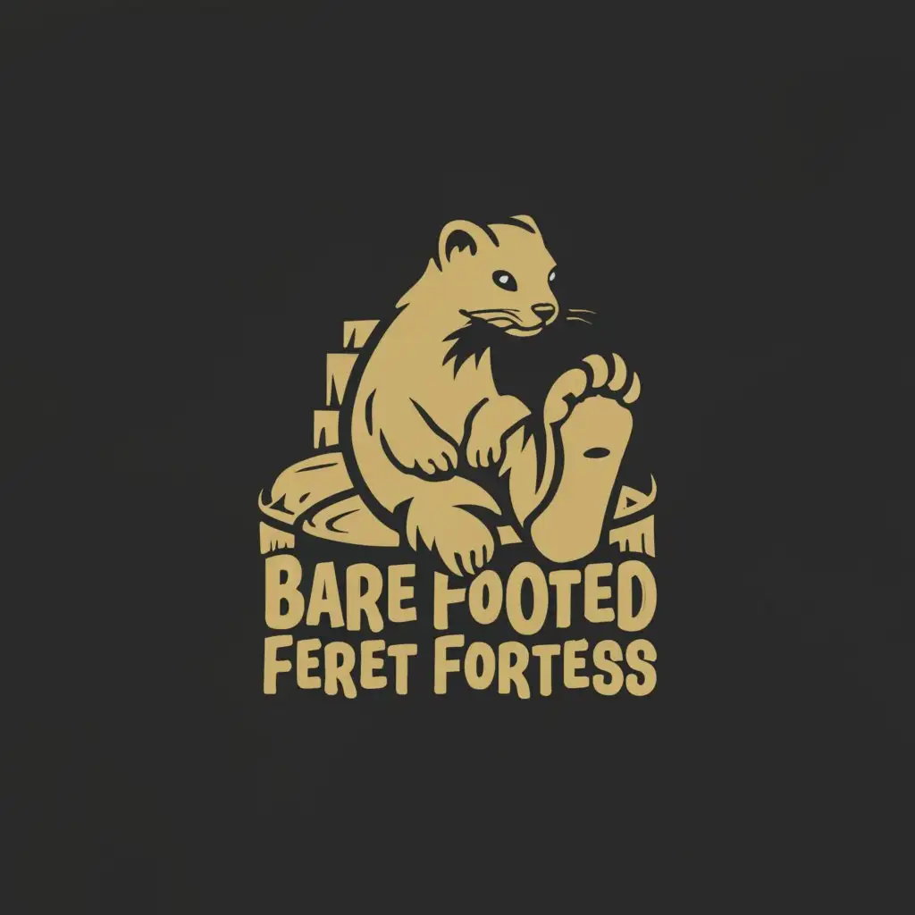 a logo design,with the text "Bare Footed Ferret Fortress", main symbol:Ferret and Bare feet,complex,clear background
Make more minimalistic
Make the ferret sit on a fort
Make the bare feet more noticeable
Change words to "Bare Footed Ferret Fortress"
