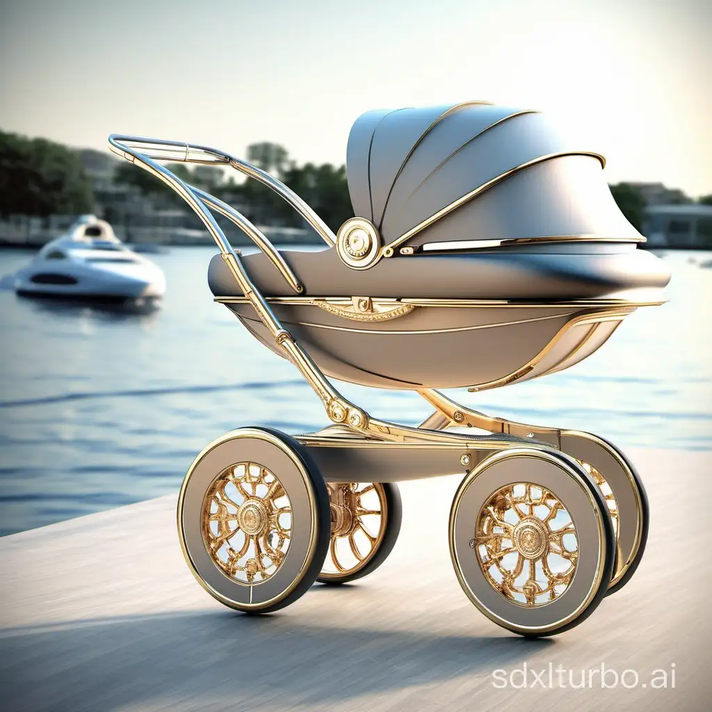 Baby stroller with hull design shaped like a luxury mega yacht
