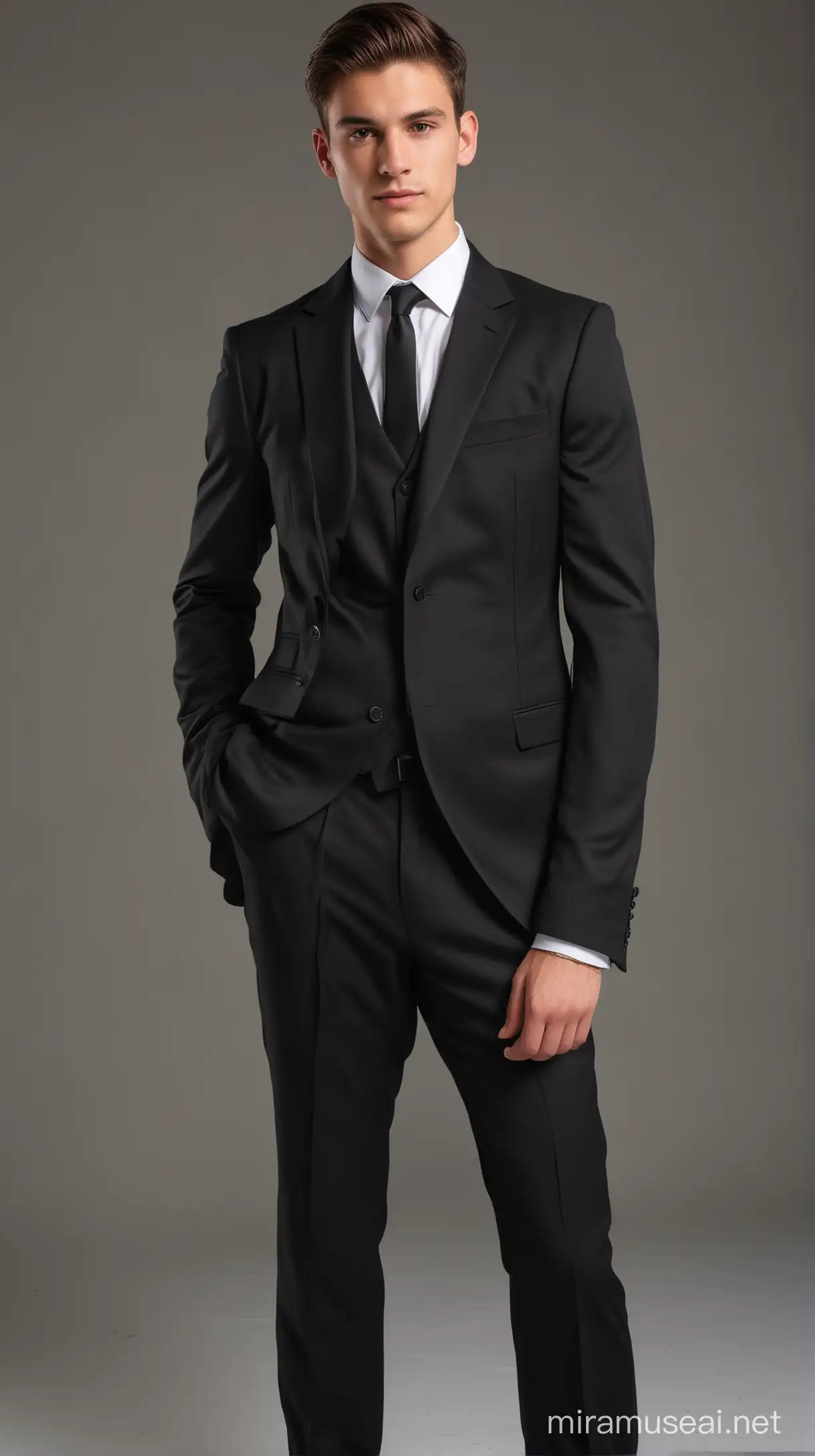 Stylish Young Man in Elegant Black Suit