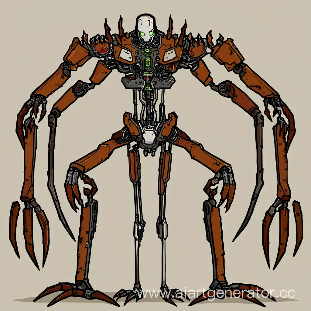 Rusty-Android-Cyborg-with-Four-Hands-and-Long-Claws