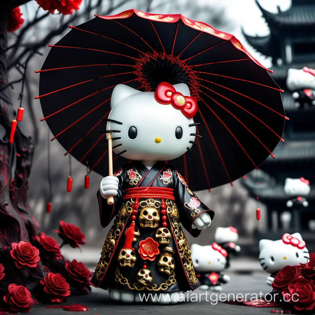 Gothic-Hello-Kitty-in-Elegant-Chinese-Dress-with-Blood-Accents