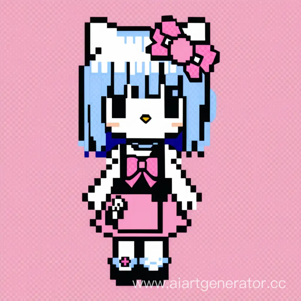 pixel art anime loli emo girl, hello kitty  