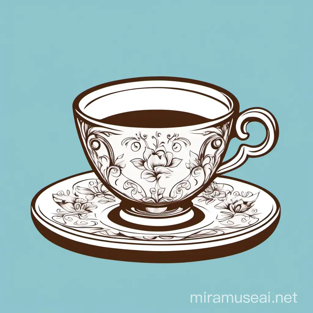 Elegant Teacup Vector Illustration with Floral Accents