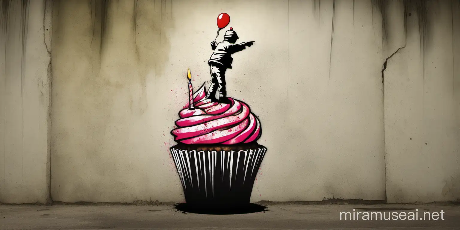 Colorful Birthday Cupcake Art in Banksy Style