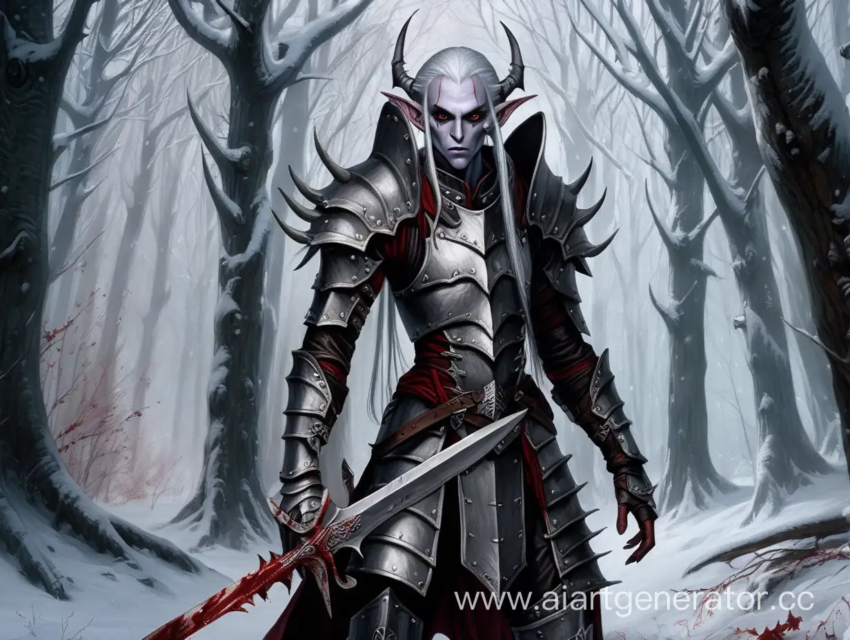 Sinister-Dark-Elf-Assassin-in-BloodDrenched-Winter-Forest