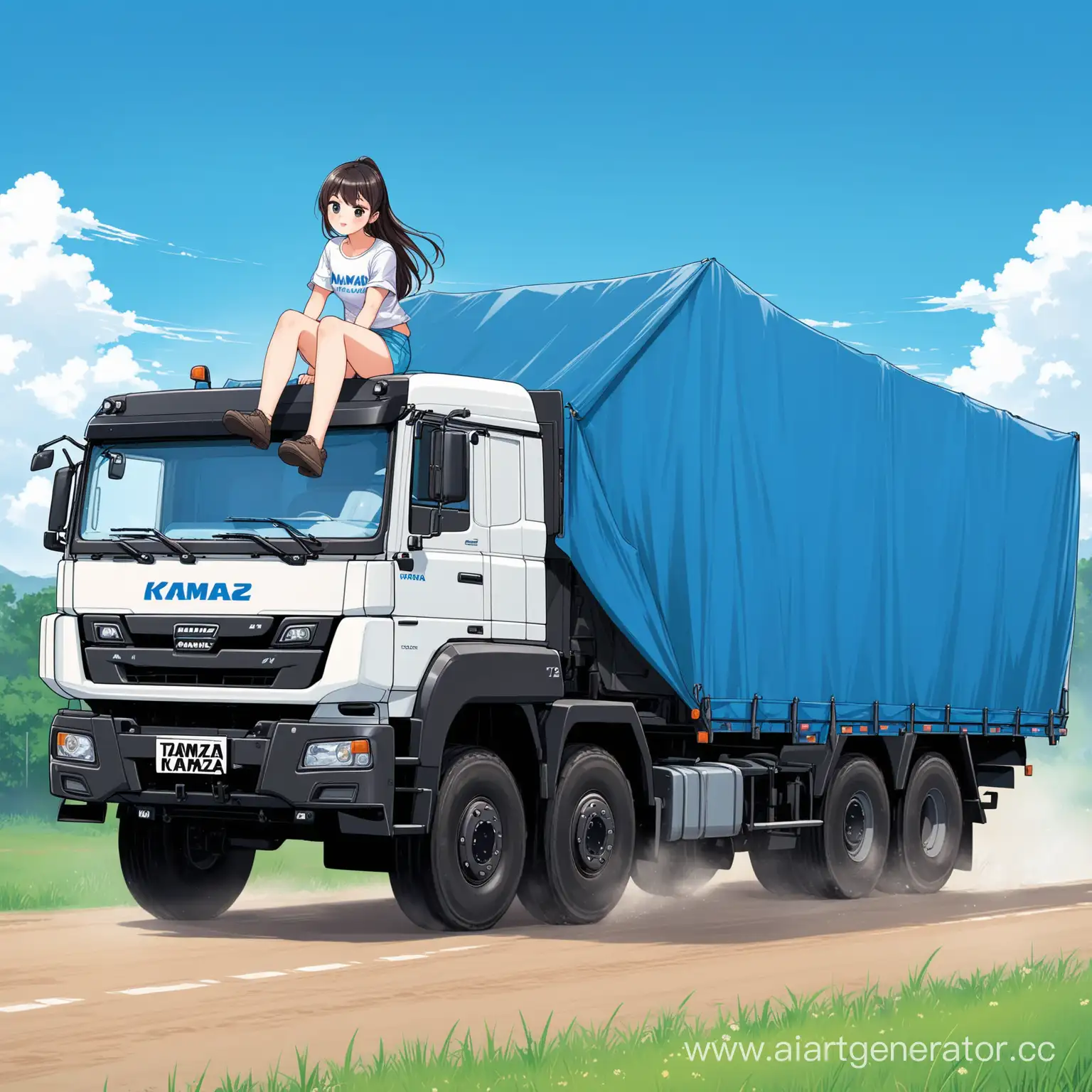 Adorable-Anime-Girl-Driving-20Ton-Kamaz-Truck-with-NATCAR-Inscription