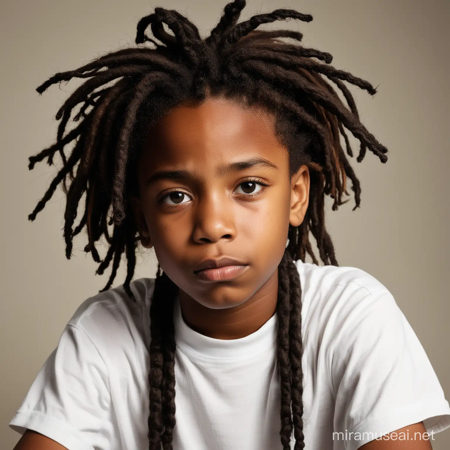 Young Black Kid with Dreadlocks in a Somber Room